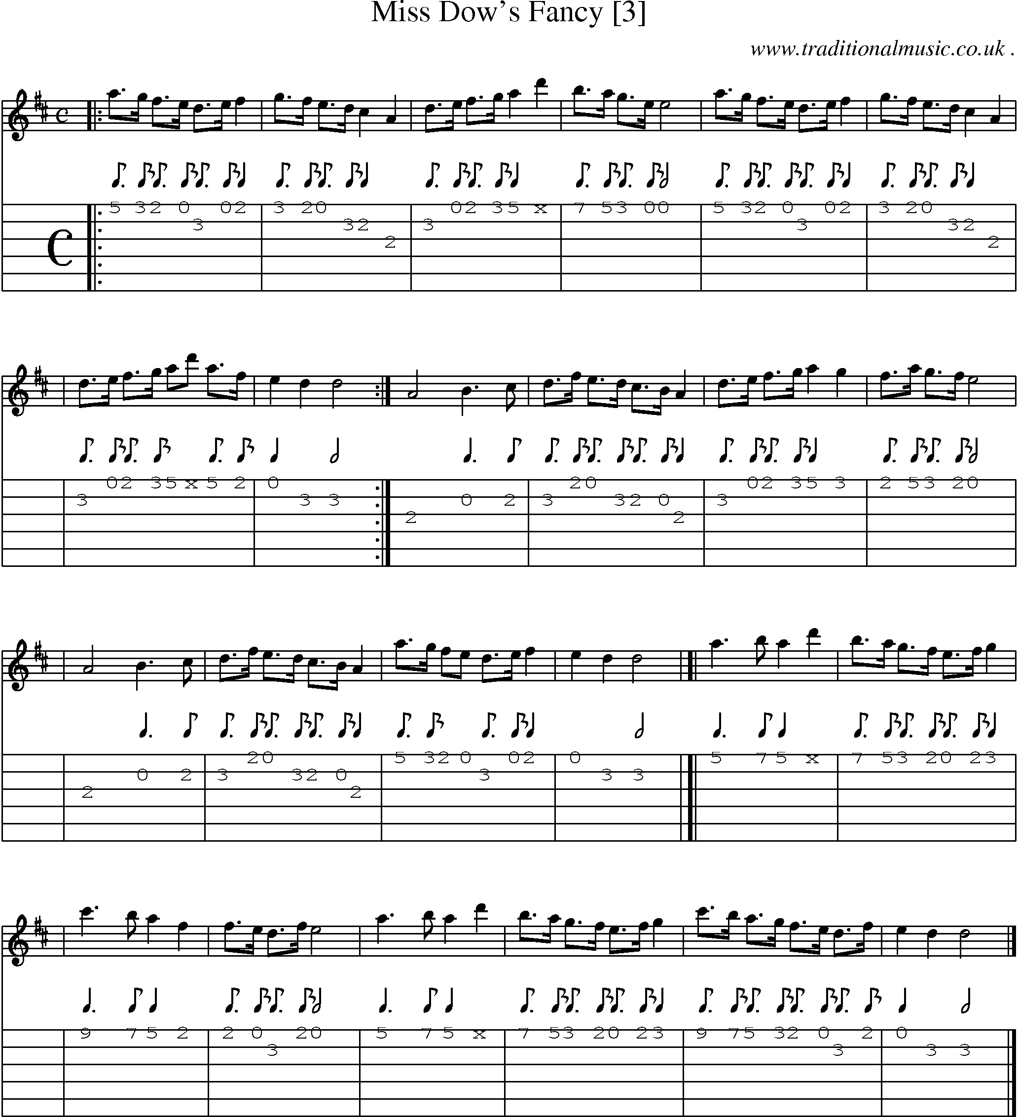 Sheet-music  score, Chords and Guitar Tabs for Miss Dows Fancy [3]